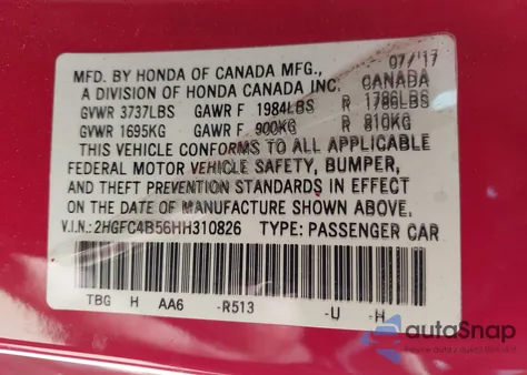 2017 Honda Civic Lx z USA, uszkodzony, nr VIN 2HGFC4B56HH310826